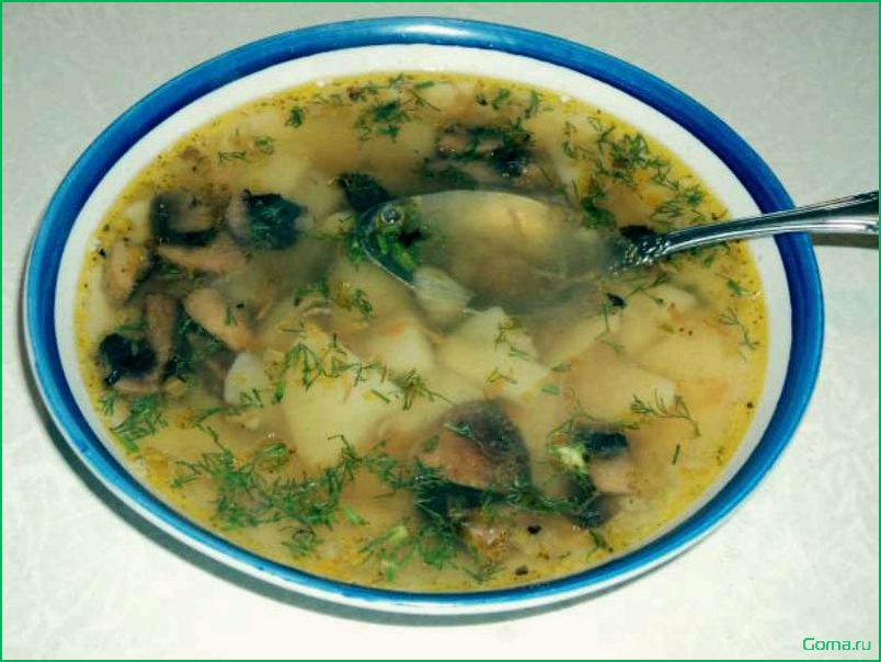 (рыбный, шампиньонами) Рыбный суп с шампиньонами